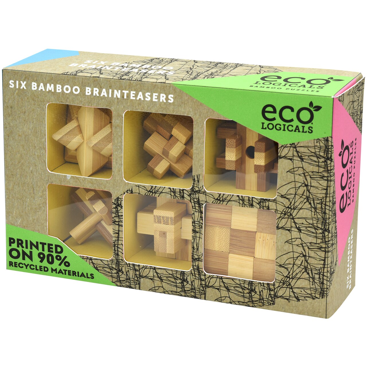 Project Genius: Ecologicals 6 Bamboo Brainteasers Variety Pack - 3D Disassembly Puzzles, Wooden, Sustainable Toy, Level: Easy To Hard, Kids Ages 8+